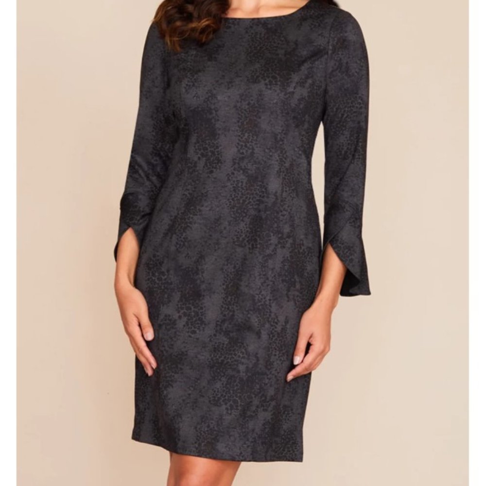 Size 10 Black Patterned Tulip cuff fitted dress by Piece of Cloth